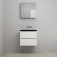 On-Line Badkamermeubelset - 60 cm - Voorgemonteerd - Ladestructuur - Acryl Wastafel - zonder Kraangat - Spiegelkast - Hoogglans Wit