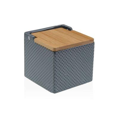Zoutvaatje met deksel Versa Grijs Keramisch Bamboe Dolomite 11 x 11 x 11 cm