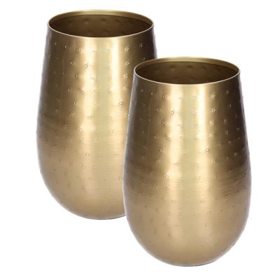 Bloemenvaas - 2x - metaal - metallic goud - 23 x 15 cm - decoratie - interieur