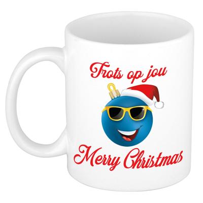 Kerst cadeau koffiemok - Trots op jou - smile - blauw - 300 ml - keramiek - Merry Christmas Kerst cadeau koffiemok - Trots op jou - smile - blauw - 300 ml - keramiek - Merry Christmas