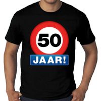 Grote maten stopbord / verkeersbord 50 jaar verjaardag Abraham t-shirt zwart voor heren