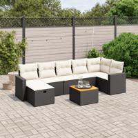8-delige Loungeset met kussens poly rattan zwart