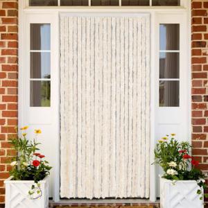 Vliegengordijn 90x200 cm chenille beige en wit