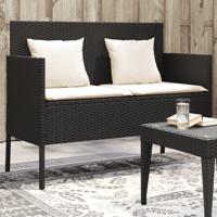 Tuinbank met kussens poly rattan zwart - thumbnail