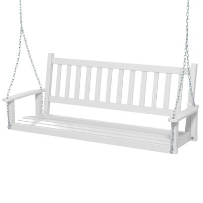 3-Persoons Houten Buitenschommel Patio Hangbank Stoel met 360 KG Draagvermogen Schommelbank 168 x 65 x 63 cm Wit