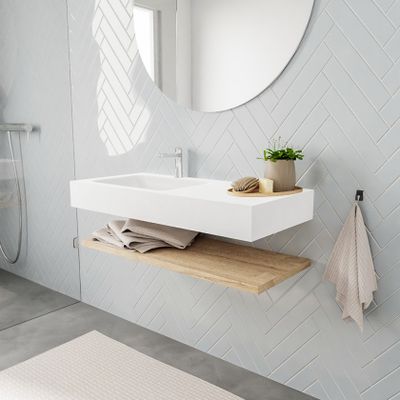 Mondiaz Alan badmeubel 100 cm planchet washed oak vrijhangend wastafel links 1 kraangat wit