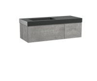 Storke Edge zwevend badkamermeubel 130 x 52 cm beton donkergrijs met Scuro High asymmetrisch linkse wastafel in mat kwarts