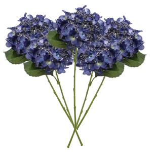 Kunstbloem Hortensia tak - 5x - 50 cm - donker blauw - kunst zijdebloem - Hydrangea - decoratie bloe