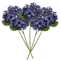 Kunstbloem Hortensia tak - 5x - 50 cm - donker blauw - kunst zijdebloem - Hydrangea - decoratie bloe - thumbnail