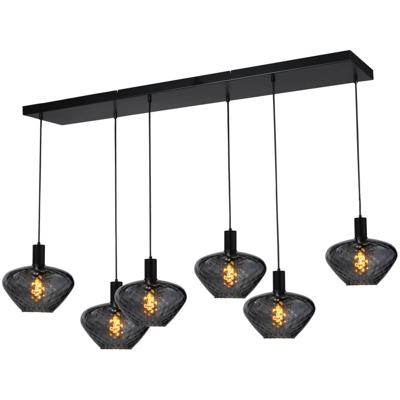 Masterlight 6-lichts hanglamp - zwart -Porto met Blossom smoke glazen - 2711-05-05-130-25-68