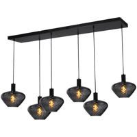 Masterlight 6-lichts hanglamp - zwart -Porto met Blossom smoke glazen - 2711-05-05-130-25-68