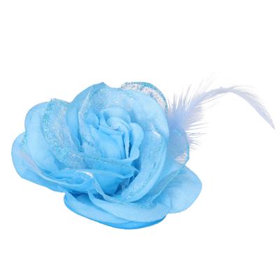 Haarbloem - blauw - met speld/ elastiek - 8 cm - haardecoratie - dames - carnaval