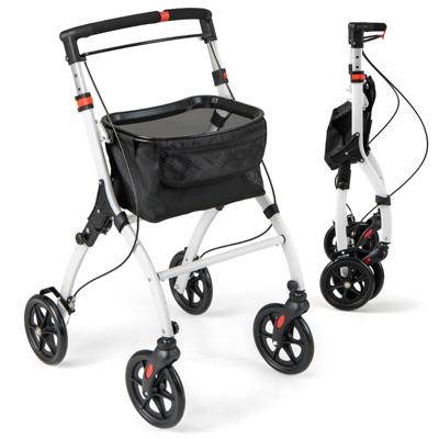 Opvouwbare Rollator met 4 Wielen & Remmen Lichtgewicht Medische Rollator in Hoogte Verstelbaar met Handgreep Dienblad Opbergmand