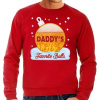 Foute kerst sweater / trui daddy favorite balls bier rood heren - thumbnail