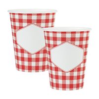 Boerenbont Oktoberfest thema wegwerp bekertjes - 20x stuks - 270 ml - gingham/vichy print