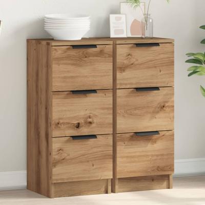 Dressoirs 2 st 30x30x70 cm bewerkt hout artisanaal eikenkleur