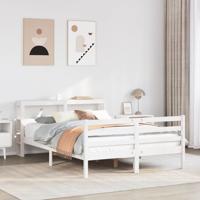 Bedframe met hoofdbord massief grenenhout wit 150x200 cm