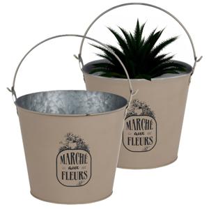 Plantenpot/bloempot emmer voor buiten - 2x - zink - taupe - D24 x H19 cm