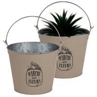 Plantenpot/bloempot emmer voor buiten - 2x - zink - taupe - D24 x H19 cm - thumbnail