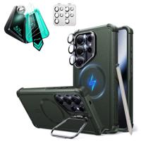 Galaxy S26 Ultra Bundle Cyber Tough Magnetic Case (Stash Stand) and Armorite® Screen Protector - Olive Green