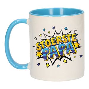 Stoerste papa cadeau mok / beker wit en blauw 300 ml