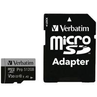 Verbatim Pro microSDXC-kaart 512 GB UHS-Class 3 4K-video-ondersteuning, A2-vermogensstandaard, Incl. SD-adapter, Schokbestendig, Waterdicht - thumbnail
