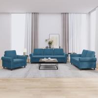 3-delige Loungeset met kussens fluweel blauw 3-delige Loungeset met kussens fluweel blauw