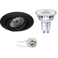 LED Spot Set - Pragmi Uranio Pro - GU10 Fitting - Inbouw Rond - Mat Zwart - Kantelbaar - Ø82mm - Philips - CorePro 830 36D - 4.6W - Warm Wit 3000K - thumbnail