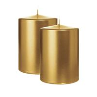 Cilinderkaars/stompkaars groot - 2x - metallic goud - 15 x 10 cm - 113 branduren