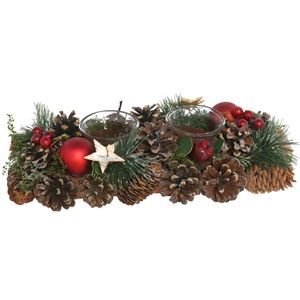 Kerst thema kaarsenhouder ornament red/green nature 30 x 15 x 8 cm   -