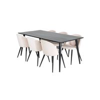 Dipp180x90BLBL eethoek eetkamertafel zwart en 6 Velvet eetkamerstal velours beige, zwart. - thumbnail