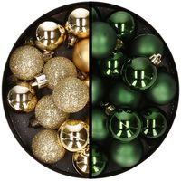 36x stuks kunststof kerstballen goud en donkergroen 3 en 4 cm - thumbnail