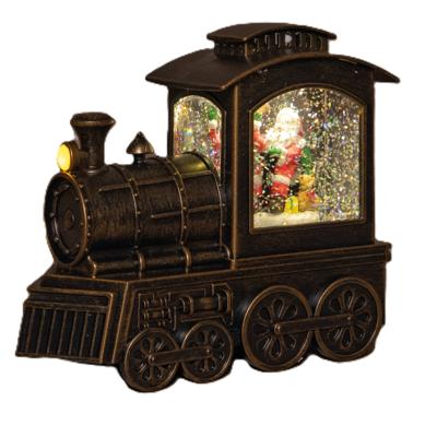 Sneeuwbol/snowglobe glitter trein - 18 x 8 x 16 cm- LED verlichting - warm wit - lantaarn