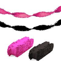 Folat versiering feest slingers - combi set - roze en zwart - 24 meter - crepe papier