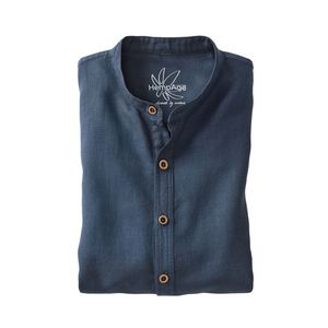 Overhemd met lange mouwen van hennep/bio-katoen, nachtblauw Maat: S