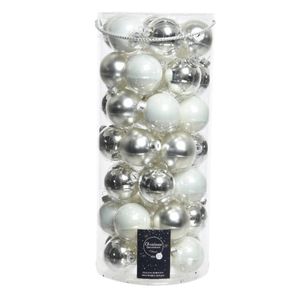 Decoris kerstballen - 49x st - wit en zilver - 6 cm - glas - glans/mat - kerstversiering