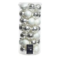 Decoris kerstballen - 49x st - wit en zilver - 6 cm - glas - glans/mat - kerstversiering - thumbnail