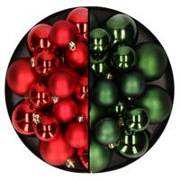 Kerstversiering kunststof kerstballen mix rood/donkergroen 6-8-10 cm pakket van 44x stuks - Kerstbal - thumbnail