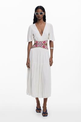 Cut-out jurk met borduursels - WHITE - XL