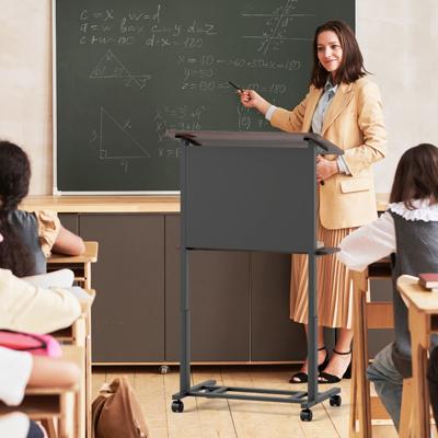 Verrijdbare Lessenaar in Hoogte Verstelbare Lessenaar Schuin Blad met Rand Verrijdbare Lessenaar met Opbergplank Vergrendelbare Wielen