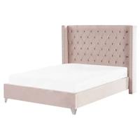 Beliani - LUBBON - Tweepersoonsbed - Roze - 160 x 200 cm - Fluweel