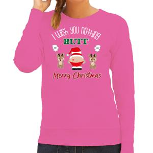 Foute Kersttrui/sweater voor dames - I Wish You Nothing Butt Merry Christmas - roze - Kerstman