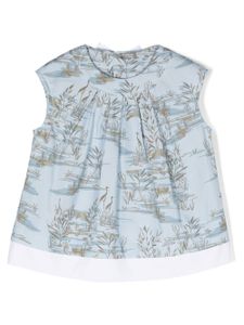 Il Gufo blouse en coton à imprimé botanique - Bleu