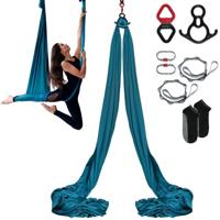 VEVOR Aerial Yoga hangmatset 8 x 2,8 m, groen Aerial Yoga Swing Air Flies, Indoor Aerial Yoga Hangmat Swing 1000 kg max. draagvermogen, inclusief yogasokken & stalen karabijnhaak & aluminium draaibare