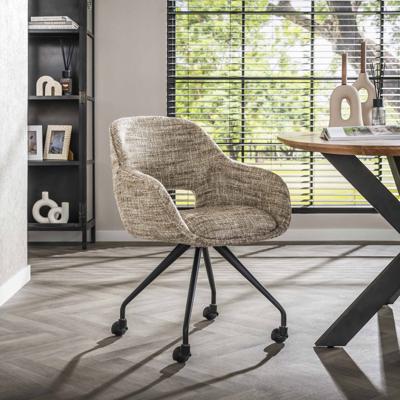 LifestyleFurn Eetkamerstoel 'Deonte' Op wieltjes, kleur Zand