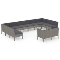 vidaXL 12-delige Loungeset met kussens poly rattan grijs - thumbnail