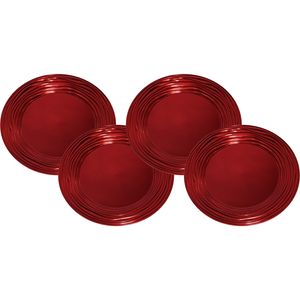 Set van 4x stuks kerstdiner onderborden rond rood glimmend 33 cm