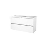 Basic-Line Start 46 Badkamermeubelset - 120 x 46 cm - Greeploos - 4 Lades - Acryl Wastafel - 2 Kraangaten - Ice White