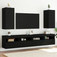 Tv-wandmeubels met LED-verlichting 2 st 30,5x35x70 cm zwart - thumbnail