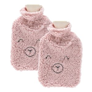 Warmwaterkruik - 2 st - 2 liter - met fleece hoes - biggetje roze